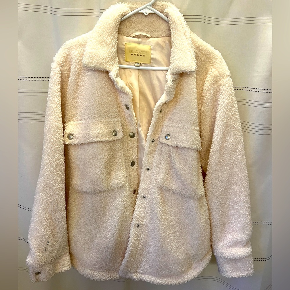BlankNYC medium cream, satin lined fleece shacket